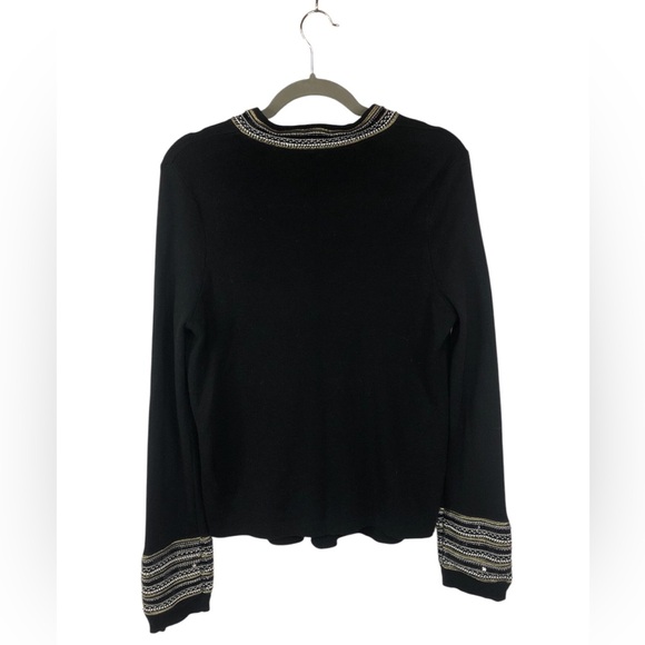Chico’s Cardigan Sweater Beaded Sleeves and Collar Single Hook Closure - Picture 2 of 8